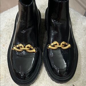 Tory Burch Black Ankle Boots with Gold Accent